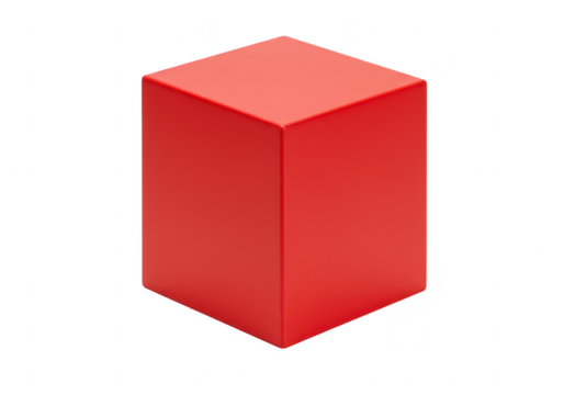 A solitary red rectangular prism stands against a stark black background in a studio setting