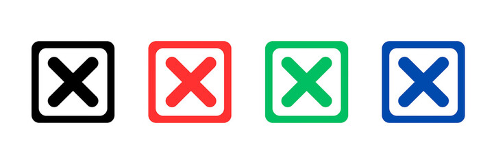 Set of cross mark button icons, set of cross mark icons, set of cross mark checkmark ,