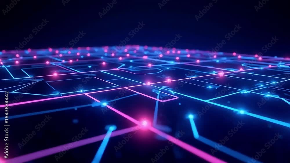 Aufkleber dynamic digital network with glowing nodes and connections, futuristic technology concept