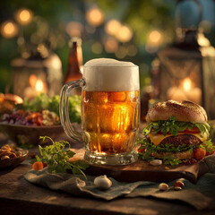 Glass of Beer with a Plate of Snacks, AI Generation