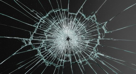 Radiating Starburst of Cracks on Shattered Glass from a Central Impact