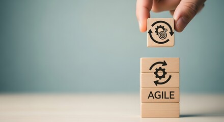 Agile methodology building blocks with continuous improvement symbol