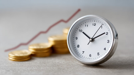 Time shows rising inflation and interest rates impacting global economy. chart shows financial growth and investment returns for future