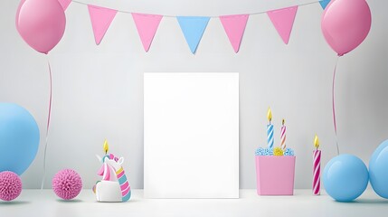 Cute Unicorn Birthday Party Mockup Blank Card
