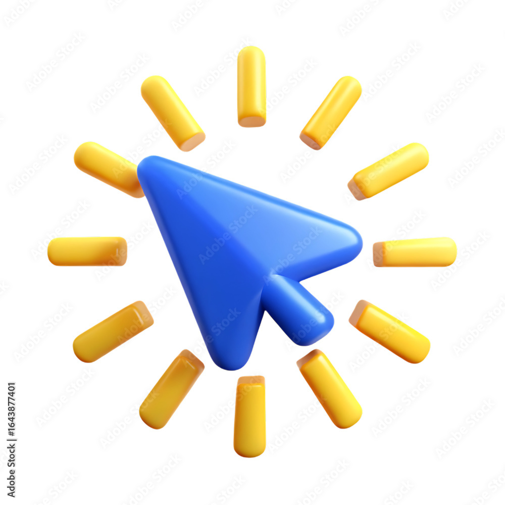 Poster a blue cursor surrounded by yellow shapes indicates selection and navigation on a digital interface 