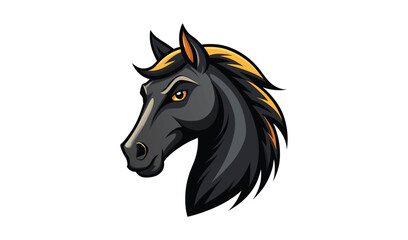 Stylized black horse head with golden mane and fierce eyes