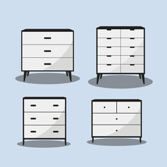 Set of table and small cupboard office room interior furniture elements illustration vector