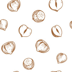 Hazelnut seamless pattern, monochrome vector illustration, hand drawn