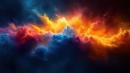 Obraz premium Vivid nebula with fiery orange and cool blue hues, cosmic dust and stars.