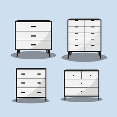 Set of table and small cupboard office room interior furniture elements illustration vector