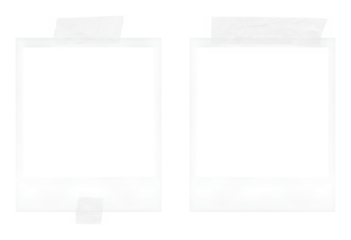 two polaroid photo frames with white tape strips on transparent background, extracted, isolated, png file	
