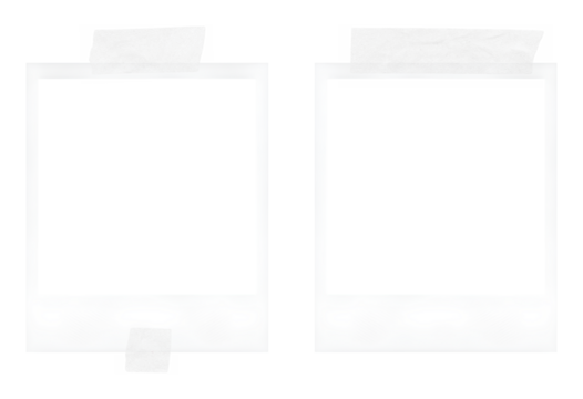 two polaroid photo frames with white tape strips on transparent background, extracted, isolated, png file	
