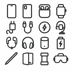 Simple Line Art Gadget Electronics Device Icon Set Illustration Design