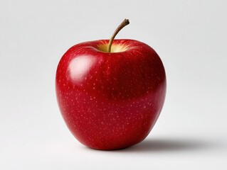 Single Red Apple with Stem on Light Background