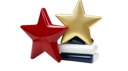 Two Shiny Stars One Red One Gold Posed With Cylinders