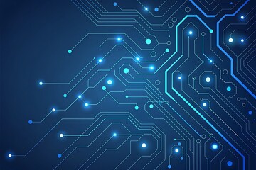 Glowing blue circuit board with digital connections