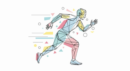 Abstract Running Figure with Geometric Shapes