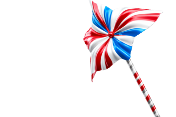 Red white and blue pinwheel toy on a pole