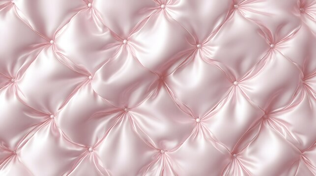 Detailed view of quilted, pink silk upholstery.