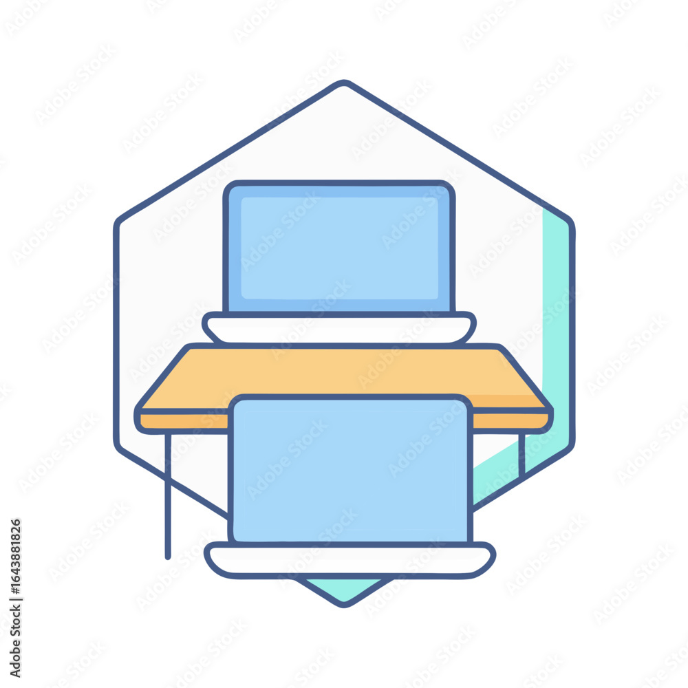 Aufkleber two laptops on a desk inside a hexagonal frame