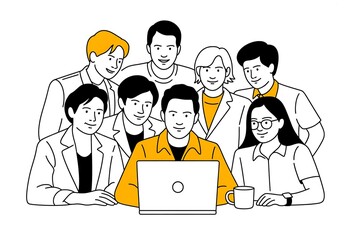 Diverse team of professionals collaborating on a project isolated on white background