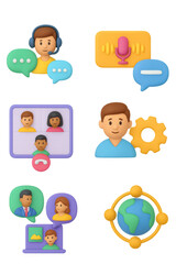 Colorful 3d icons for online communication and video conferencing
