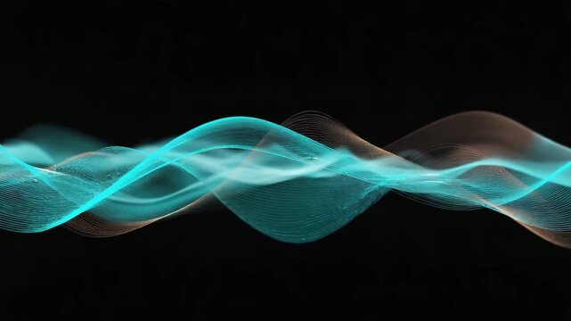 Flowing blue light wave with smooth curves and glowing edges moving across a dark background in a futuristic style.