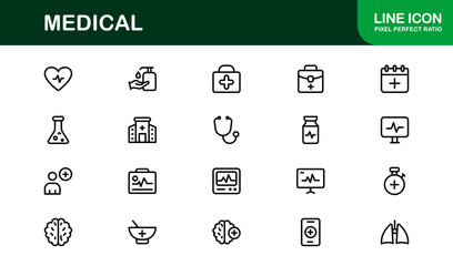 Medical Line Icon Collection &ndash; Unique, clean, and premium symbols designed for health, wellness, and clinical care visual communication