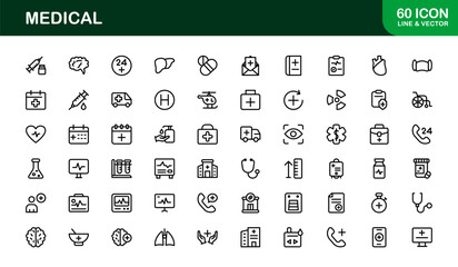 Medical Line Icon Collection – Unique, clean, and premium symbols designed for health, wellness, and clinical care visual communication