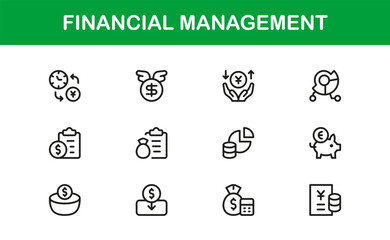 Financial Management Professional Line Icon Set – Modern Minimal Banking Investment and Budget Vector Collection