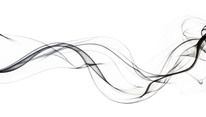 Wispy ethereal grey smoke swirling in elegant curves isolated on transparent background