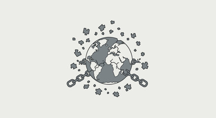 Fototapeta premium A chained Earth breaking free into puzzle pieces, symbolizing breaking global constraints.