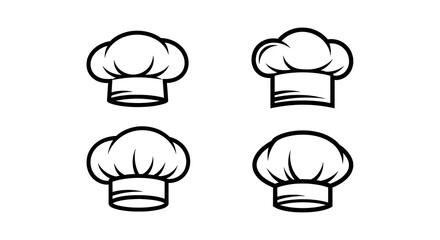 Four hand drawn chef hats in a row isolated on white background