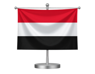 Yemen flag on silver pole with soft drop shadow, isolated on a transparent background PNG
