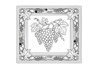 Autumn decorative frame with clusters of grapes and leaves, empty space for text