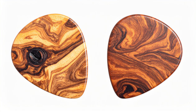 Wood guitar pick isolated on white background. Music concept. Mock-up.