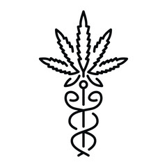 Medical cannabis caduceus icon design illustrating the relationship between medicine and cannabis use in healthcare