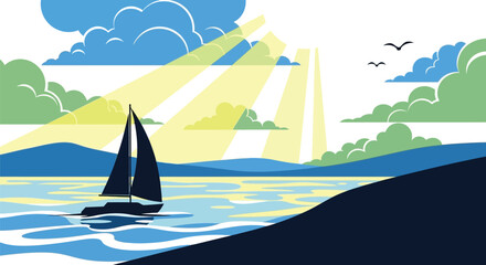 Sailboat sailing on water vector illustration summer vacation