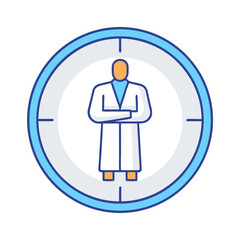 Doctor in a clock frame symbolizing medical time and expertise