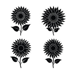 Four Sunflower Silhouettes on White Background in a Square Arrangement