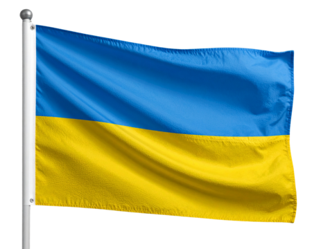  Waving Ukraine Flag with Realistic Fabric Texture, Isolated on Transparent Background PNG