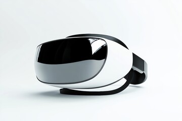A modern VR headset with a blank white front panel, sleek futuristic design, soft reflections