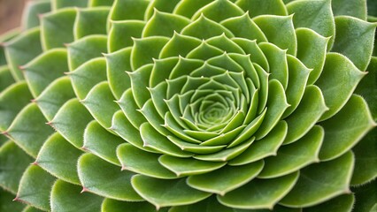 Fototapeta premium Close-up View of a Vibrant Green Succulent with a Symmetrical Spiral Leaf Arrangement, Showcasing Nature's Beautiful Geometric Patterns.