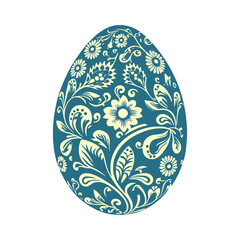 Floral easter egg presents a stylized pattern with flowers and swirls in a folk art style, perfect for seasonal greetings and designs.
