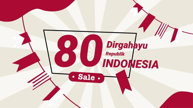 Creative badge graphic for Indonesia 80th independence day with sale theme and festive decoration banner