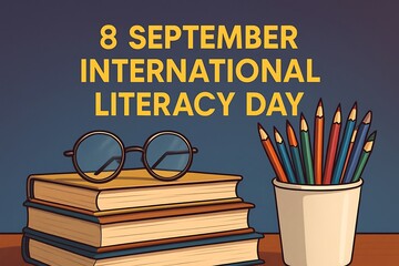 Celebrating international literacy day with books pencils and glasses on september eighth