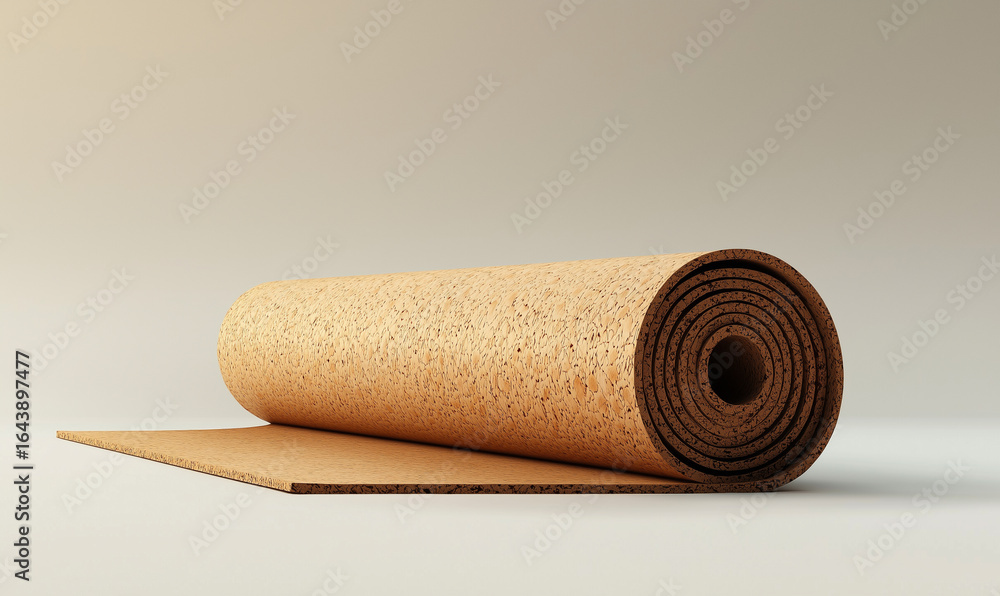 Poster A rolled-up decorative carpet with a textured pattern, positioned on a smooth surface, showcasing its vibrant colors and design.