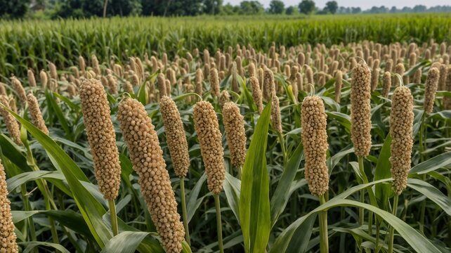 Natural Pearl Millet Field. The Crop is Know as Bajra or Bajri Agriculture