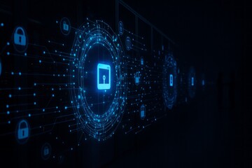 Secure Data Network Illustrating Cyber Security and Data Protection in Dark Blue Tones