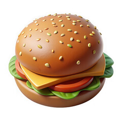 Delicious burger with cheese tomato and lettuce isolated on transparent background